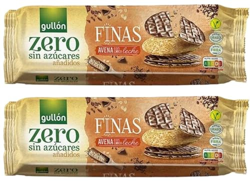 Gullon Zero | Zuckerfreie dünne Haferkekse mit Milchschokolade | 2 Packungen à 150 g