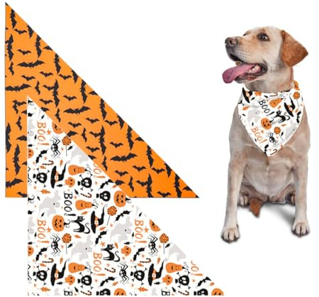 WUSJCOF 2Pcs Einstellbare Dreieck Hundehalstuch mit Hexe Kürbis-Muster für kleine mittlere große Hunde Hundekostüm Halloween