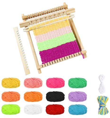 VQBKHO Weben für Kinder Set, Webrahmen Aus Holz DIY Holz Kinder Webrahmen Set Webrahmen Holzwebrahmen Webstuhl Webrahmenfabrik Schulwebrahmen