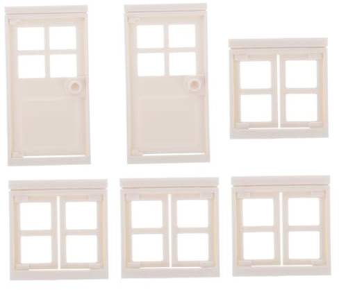 Porta e Finestre in Plastica Miniatura per Casa delle Bambole | Beige, Dettagli Realistici, Facile da Pulire, per Bambini e Scene da Giardino
