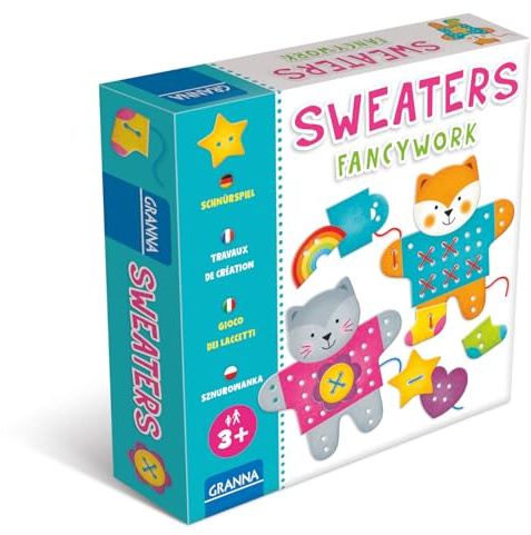 Granna Pullover - Kinder Schulschnürbuch 3+, Entwicklung von Motorik und Konzentration, Geschicklichkeitsspiel mit Tieren und Schnürsenkeln