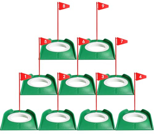 AXKAL Golf Putting Cup With Number Flags 3/6/9 Pcs, Portable Indoor Outdoor Golf Putt Hole Practice Accessories Training Aid, Color In Pink Green For Backyard Lawn Home Use (9 Pack-Aqua)
