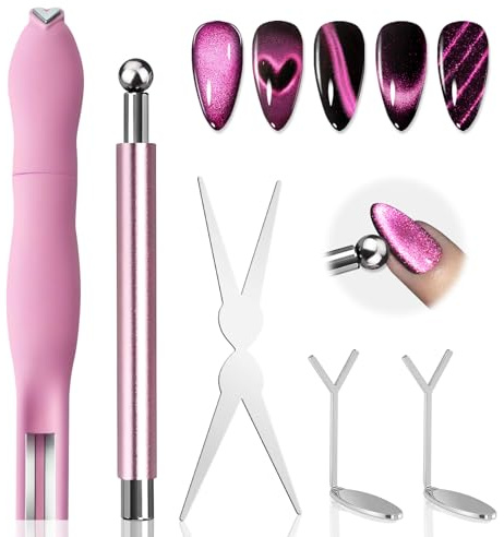 EBANKU 5 Stück Cat Eye Magnet für Nägel | Aanziehendes Herz French Nagel Magnet Stick Magnetstift Nagel Magnet Werkzeug Nagelmagnete für DIY Cat Eye UV Gel Polish