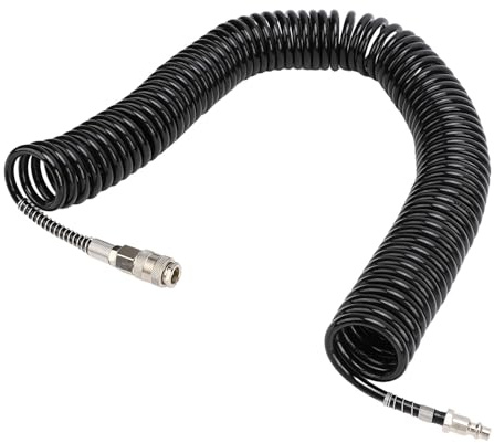 Walfront Luftschlauch 12 M, Gummi-Stahl-Material, Flexibler Kompressorschlauch mit Biegebegrenzer für Luftpumpen und Abstauben