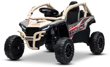 Elektrisches Kinderauto Kawasaki TERYX KRX 1000 12V, Khaki, Einsitzer, Hinterachs-Federung, 2,4-GHz-Fernbedienung, Lithium-Batterie, 2 × 25W Motoren, MP3-Player mit USB/AUX-Eingang, Lizenziert
