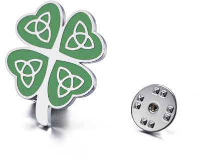 Dreamtimes Broche en forme de trèfle à quatre feuilles Broche en forme de nœud celtique Souvenir irlandais porte-bonheur Accessoires pour la Saint-Patrick