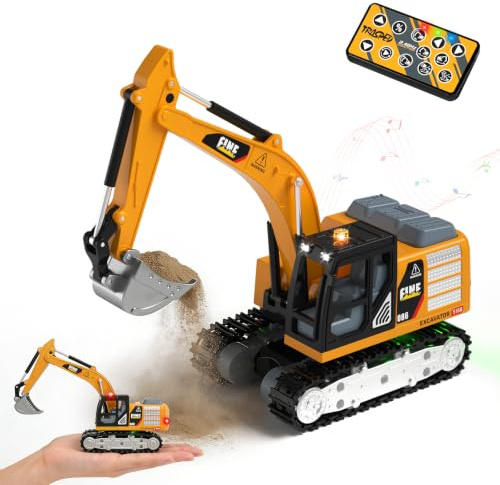 YESHIN Ferngesteuerter Bagger, 1:64 Mini RC Metall Bagger Spielzeug Kinder | Lichtern & Sound, Mini Legierungsmaterial Ferngesteuertes Auto mit Einstellbare Geschwindigkeit ab 6 Jahre