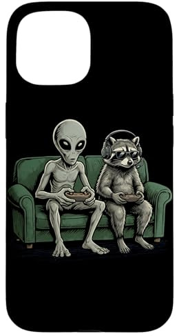 Hülle für iPhone 15 Alien mit Waschbär Video Spiele beim Gaming Jungen Gamer