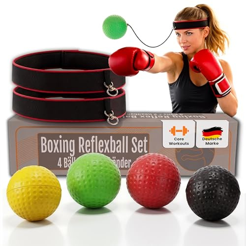 Premium Boxing Reflexball Set, 4 Bälle & 2 Stirnbänder, Reflexball für Box Training & Kickboxen, Boxball am Kopf für Reaktion & Workout Hochwertiges Box Equipment für jedes Level