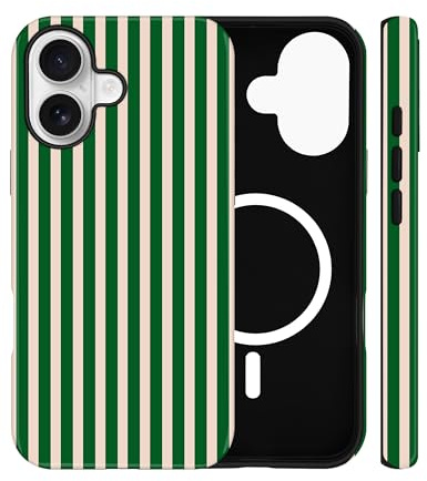 Jusy Aesthetic Stripes Magnetic Case for iPhone 11, Forest Green | Compatible with MagSafe, Cute Striped Aesthetic Design, Wireless Charging, TPU and PC Shockproof