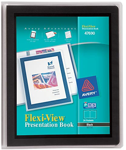 Avery Flexi-View Presentation Book, Clear Front Window for Title Page, 24 Non-Stick Pages, 1 Black Book (47690)