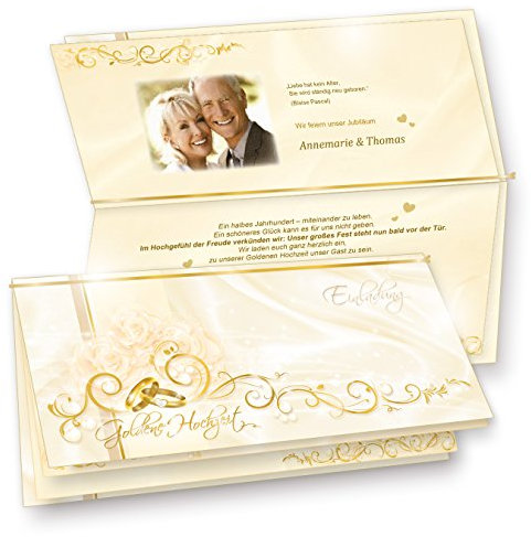 tatmotive Einladungskarten Goldene Hochzeit (40 Sets) fein abgestimmte Einladungen Goldhochzeit, Set mit 40 Karten, 40 Umschläge, 40 Einlegeblätter zum Selbstbedrucken
