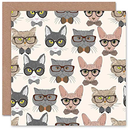 Wee Blue Coo CATS IN GLASSES AND BOW TIES BLANK GREETINGS BIRTHDAY CARD ART