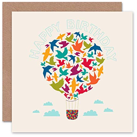 Wee Blue Coo HAPPY BIRTHDAY HOT AIR BALOON BIRDS GREETINGS BLANK GREETINGS CARD
