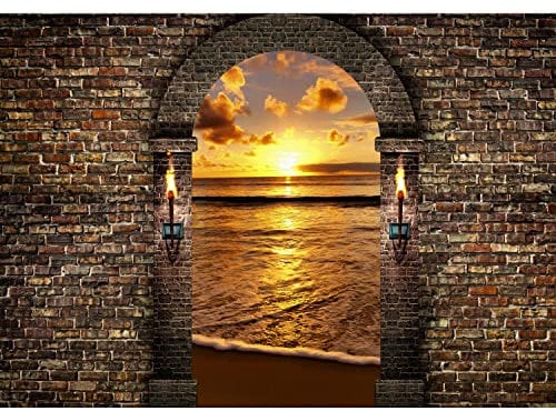 Runa Art Fototapete Fenster Sonnenuntergang 352 x 250 cm Vlies Tapeten XXL Moderne Wandtapete Wohnzimmer Schlafzimmer Braun Orange 9024011b