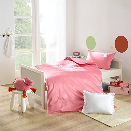 Lorena Lorenchen Mako-Satin Kinderbettwäsche Mieze rosa für Mädchen mit Katzen Stickerei 100% Baumwolle (80 x 80 cm + 35 x 40 cm)