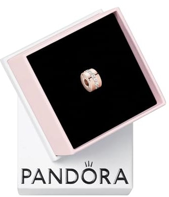 PANDORA Clip Funkelndes Zwischenelement Charm in 14 Karat rosévergoldeter Metalllegierung mit Cubic Zirkonia Steinen Moments Collection