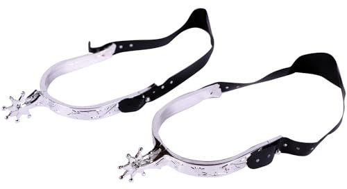 Fyasa Cowboy Sporen silberne Räder 20 cm für Reiterstiefel für Herren Kostüm-Zubehör Fasching Karneval Wilder Westen Mottoparty
