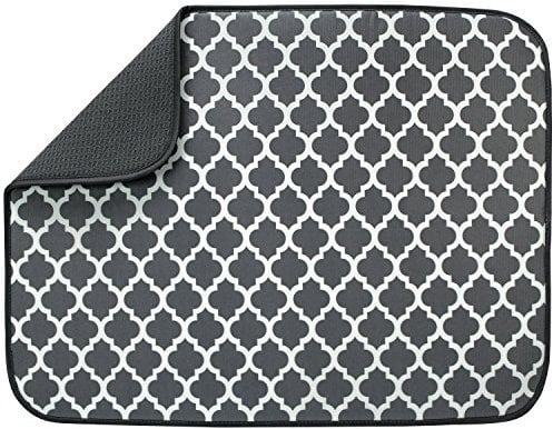 T & S Grey Trellis Extra Large Dish Drying Mats, Polyester