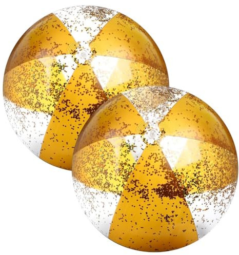 Mauedest 2 bolas de playa inflables de 16 pulgadas, bolas de confeti dorado para piscina para adultos, verano, cumpleaños, color dorado