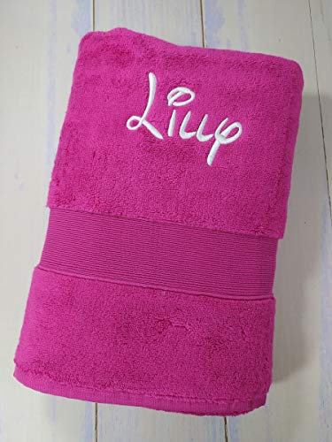 ★ Handtuch mit Namen Bestickt ★ Duchtuch ★ Geschenk ★ Badetuch ★ 600 g/m2 ★ (Pink, 70x140 cm)