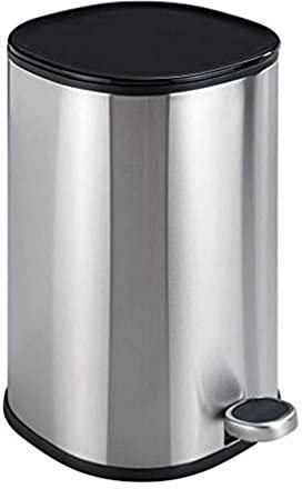 WENKO Kosmetik Treteimer Nant 5 Liter, Badezimmer-Mülleimer mit Absenkautomatik, Kleiner Abfalleimer, Edelstahl rostfrei, 27,3 x 30 x 20,5 cm, matt