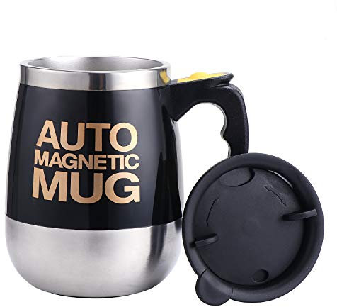 TsunNee 400ML Electric Self Stirring Coffee Mug, Stainless Steel Auto Magnetic Mug, Auto Mixing Cup for Coffee Tea Hot Chocolate Milk Cocoa Protein, Black