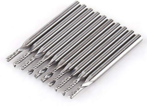 Vikye 10pcs 1/8 '' Molino de extremo de carburo de tungsteno, cortador de fresado CNC, herramientas de grabado de broca en espiral de una sola flauta, brocas de fresado de 2 mm de diámetro