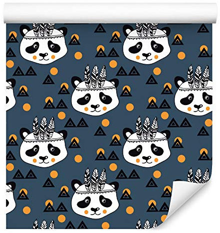 Muralo Tapete 10m Rolle Vlies Tapete Tiere Pandas Indianer Federn Geometrie Kugeln Vliestapete 1000 x 53cm Wand Tapete Wohnzimmer Kinderzimmer Moderne Wanddeko Wand Dekoration