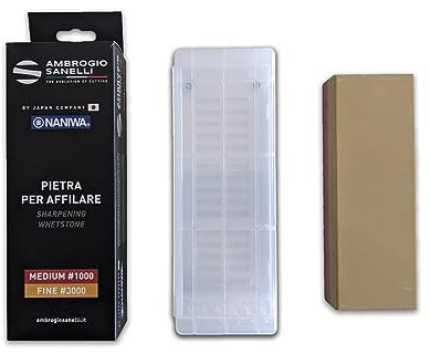 Sanelli Ambrogio, Naniwa Basic Stone, Pietra Affilacoltelli Combinata 2-in-1, Grana Media #1000 e per la Finitura #3000, Ideale per Coltelli Normali, Made in Vietnam