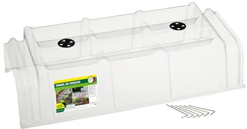 TERRE JARDIN - Tunnel de Forçage, 86 x 38 x 21 cm - Tunnel de Forçage Rigide, Transparent, Modulable, avec 6 Sardines de Fixation - Mini Serre Rigide Potager de Jardin avec Système de Ventilation