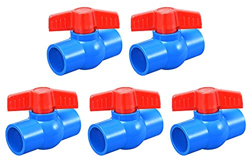 sourcing map Ball Valve, 32mm ID PVC Socket End Shut off Valve for Aquarium Setup, Sump Pump, Pool, Garden Sprinkler Blue Red 5Pcs