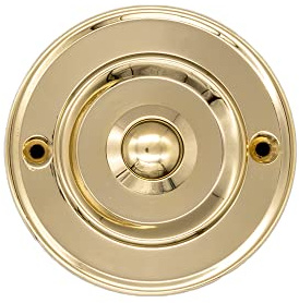 Modern Living Wired Flush Fitting Doorbell Push Button, 76mm (3) Diameter, in Brass with Brass Centre