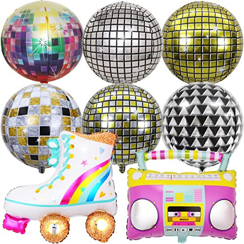 MEZHEN Folienballon Disco Party Deko Ballons Discokugel Luftballons 70er 80er 90er Dekoration Geburtstag Helium Ballon Radio BoomBox Luftballon Retro Disco Hip Hop Themenparty