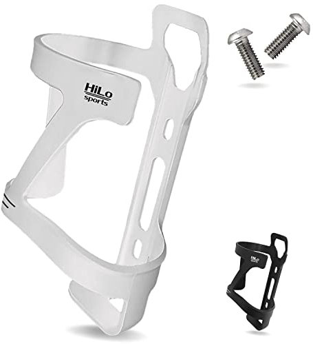HiLo sports Fahrrad Flaschenhalter seitliche Entnahme - Ultraleichter Fahrrad Getränkehalter [33 Gramm] - Fahrrad Trinkflaschenhalterung inklusive 2 Schrauben (weiß)