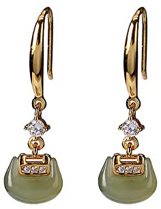 XYFCJK S925 Boucles d'oreilles Pendantes en Jade pour Femmes - Boucles d'oreilles Pendantes Ethniques Rétro Chinoises en Strass, Bijoux Anciens Hypoallergéniques, Cadeau Délicat De Mode D'Anniversair