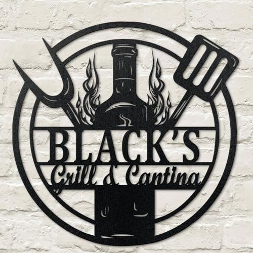KGYMOT Personalisiertes BBQ Grill Metall Namensschild Monogramm Benutzerdefiniertes BBQ Schild Grill Wandkunst Dekoration Outdoor Dad Geschenke