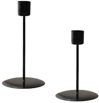 Set of 2 Taper Candle Holders Vintage, Tapered Candlestick Holders Rustic, Metal Tall Candle Stands Decorative, Cast Iron Centerpiece Decor for Home Dinner Party Holiday Decoration (Black)