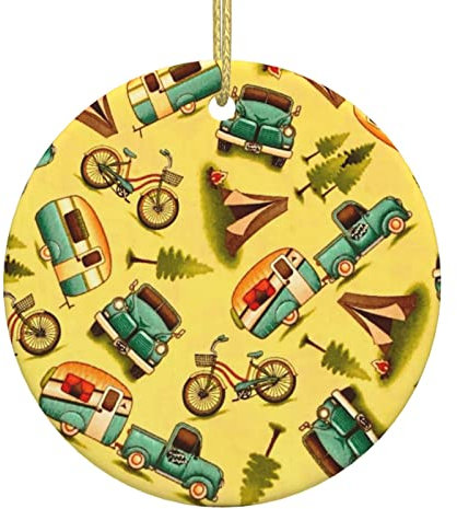 Auto und Fahrrad Weihnachtsbaum Keramik Hängende Weihnachtsschmuck Rund Anhänger Christbaumschmuck