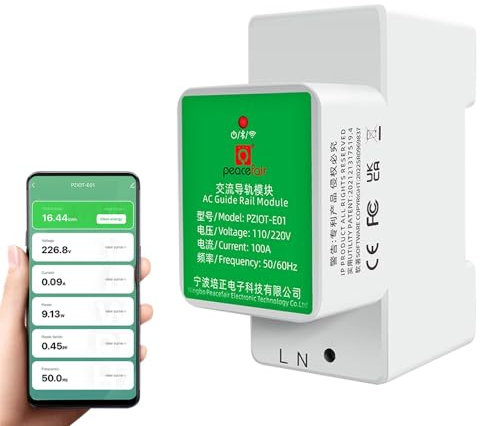 Lechnical Intelligent Single-Phase WiFi Electricity Meter 35mm llation Voltage and Current Meter BT Connection Smartphone Tuya Dual APP Remotely Control Compatible with Android iOS