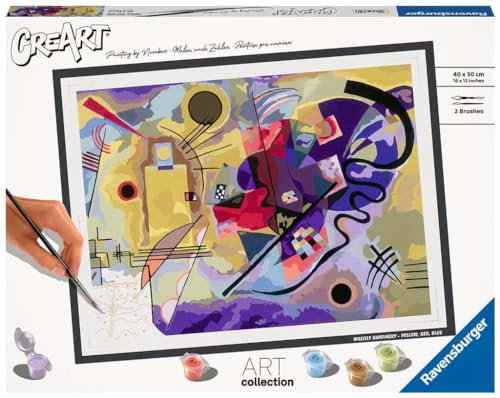 Ravensburger – CreArt Grand Format 30x40 cm – Kandinsky – Tableau Jaune, Rouge, Bleu – Art Collection – Loisir créatif – Peinture par numéros Adulte - Activité détente et créative dès 12 Ans – 23650