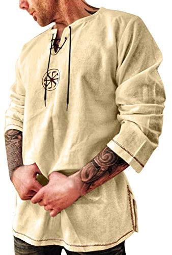 Herren Herbst und Winter Freizeit Reisen Baumwolle Leinen Vintage Hoodless Kordelzug T-Shirt Langarm Top Stoppuhr Handgelenk