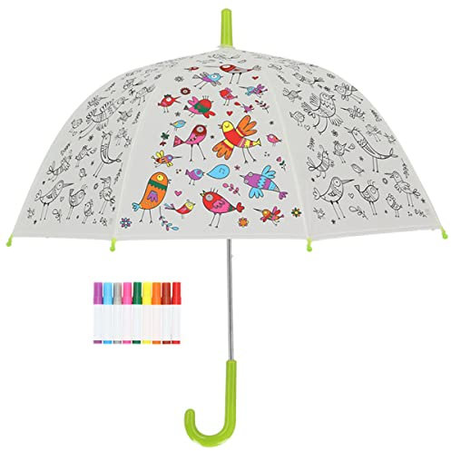 Esschert Design Regenschirm für Kinder mit Vögeln PiY zum Ausmalen