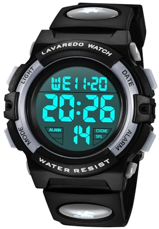 aswan watch Digitaluhr Kinder Mädchen Jungen mit Wecker,Stoppuhr,LED Licht,Datum-Sport Armbanduhr mit Silikonarmband-S/M