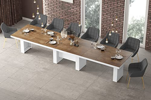designimpex Design Konferenztisch Tisch HLA-111 Hochglanz XXL ausziehbar 160-400cm, Farbe:Rostoptik matt - Weiß Hochglanz