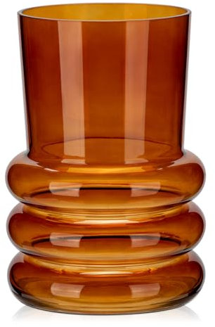 Glas Vasen Blumen modernes, Tischvasen Glas 18 cm hoch, Bernstein Deko Flaschen Glas, Deko Vasen Groß Blumenvase, Zylinder Glasvase Rund für Tischdeko Büro Küche Arrangements Hochzeit Geschenk
