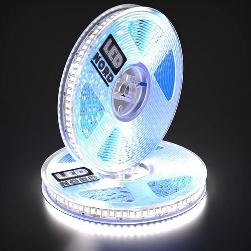 LED Nord LED Strip 5m kaltweiß selbstklebend dimmbar kürzbar - CW LED Streifen 5m weiß indirekte Beleuchtung für TV Fernseher Küche - LED Band ohne Kabel 24v mit 240 LED/m - LED Stripes kaltweiß
