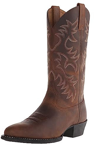 ANUFER Uomo Elegante Ricamato Stivali da Cowboy Occidentale Tacco a Punta Antiscivolo Stivali a Metà Polpaccio Marrone SN071164 EU41.5