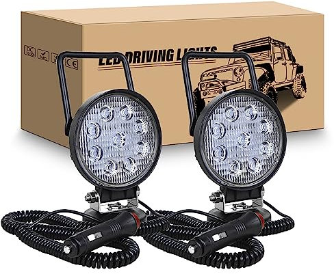 RIGIDON 2Pcs Led arbeitsscheinwerfer mit magnetfuß, 4 Zoll 27W led flutstrahler auto magnet 12V offroad beleuchtung für Auto SUV ATV Traktor LKW 4x4 Boot,6000K Weiß suchscheinwerfer, arbeitslicht
