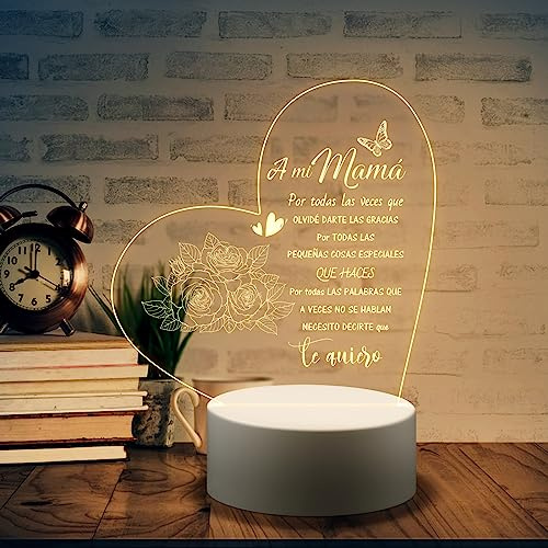 Welsky Regalo Madre, Regalo Cumpleaños Madre Luz de Noche | Regalos Dia de La Madre, Cumpleaños Navidad de Agradecimiento Regalos para Mama, Luz Nocturna Acrílica Grabada